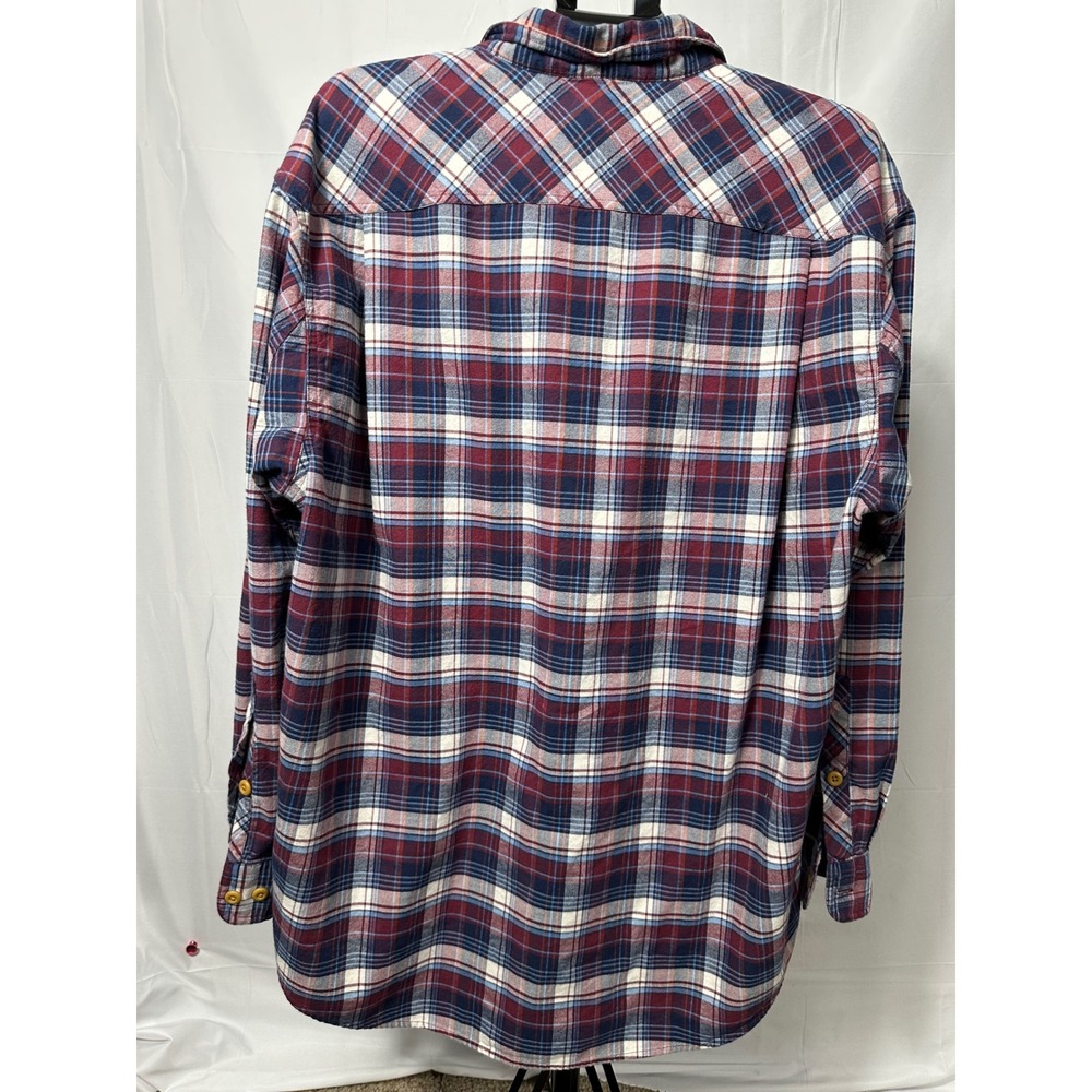 Duluth Trading Co Mens Large Red Blue Plaid Flannel Button Down Cotton Shirt L - Picture 4 of 7